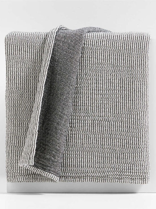 Crate&Barrel Other - Crate&Barrel Reversible Stripe 80"x80" Ink Black and Arctic Ivory Bed Blanket